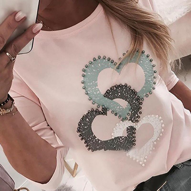 

Women' Hoodies Spring Women Sweatshirt Heart Print Sequins Long Sleeve Pullover O-Neck Casual Loose Shirt Fashion Top Plus Size 5XL, Green