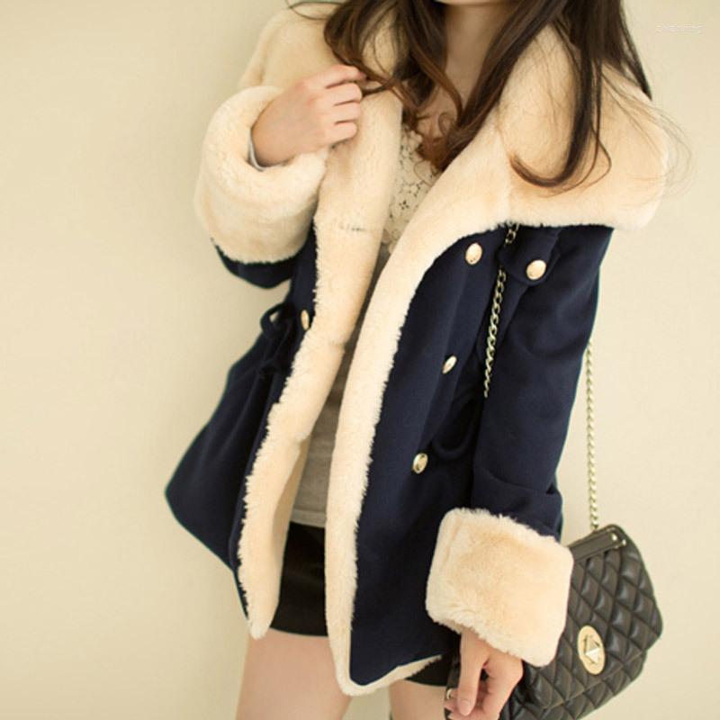

Women's Fur Women Fashion Woollen And Velvet Coat Winter Warm Furry, Red