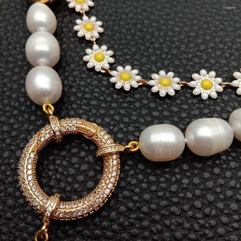 

Chains Y·YING 2 Strands White Baroque Pearl Enamel Flower Chain Necklace Coin Pendant