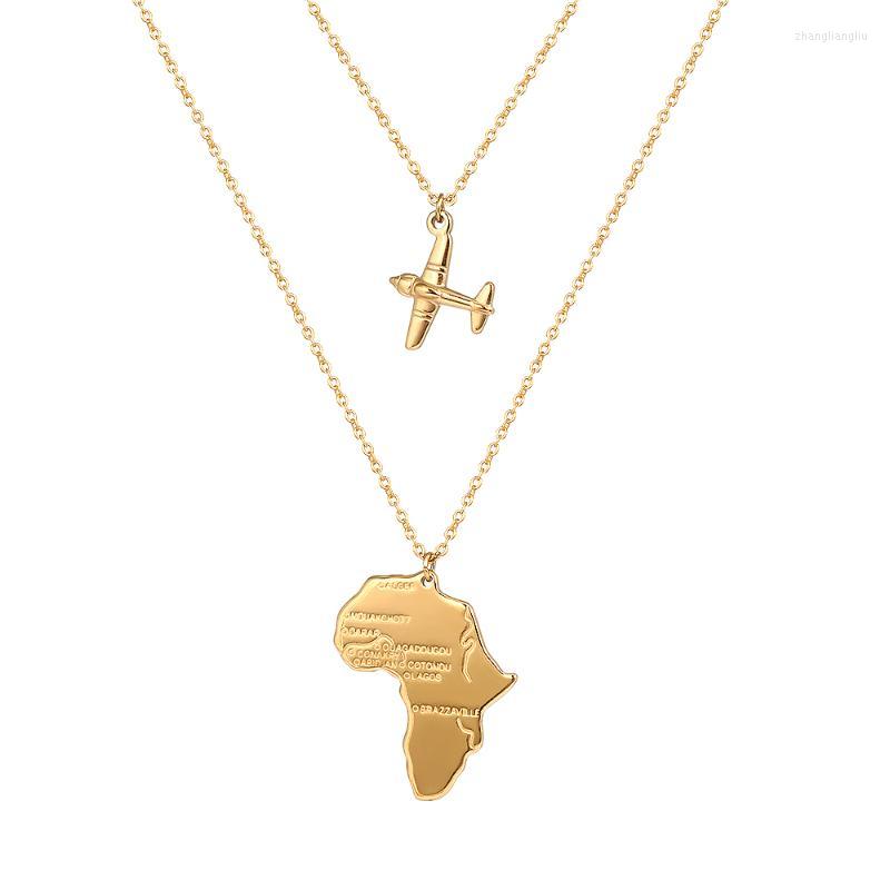 

Pendant Necklaces FYSARA Africa Map Airplane Necklace Lady Men Silver Color/Gold Color Ethiopian Jewelry Wholesale African Hiphop Item