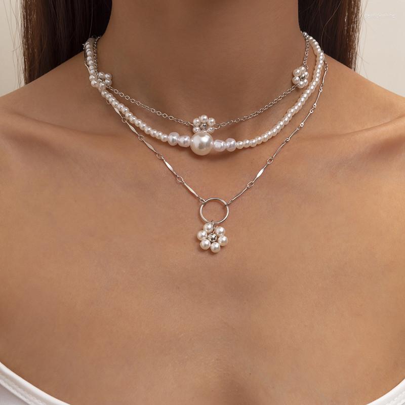 

Choker Sweet Pearl Chain Flower Necklace For Women Men Fashion Multilayer Clavicle Jewelry Accessories