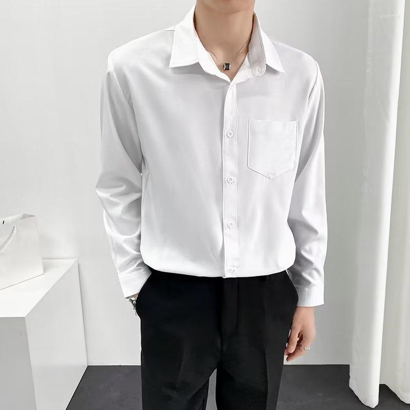 

Men's Casual Shirts Mens Slim Autumn Fashion Lapel White Blouses Male Simple Black Army Green Long Sleeve Shirt