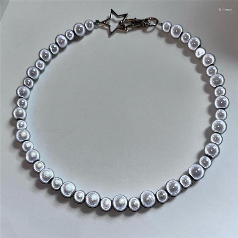 

Choker Korean Fashion Girl Kpop Reflective Beads Chains Star Necklaces For Women Unisex Party Night Club Hip Hop Jewelry