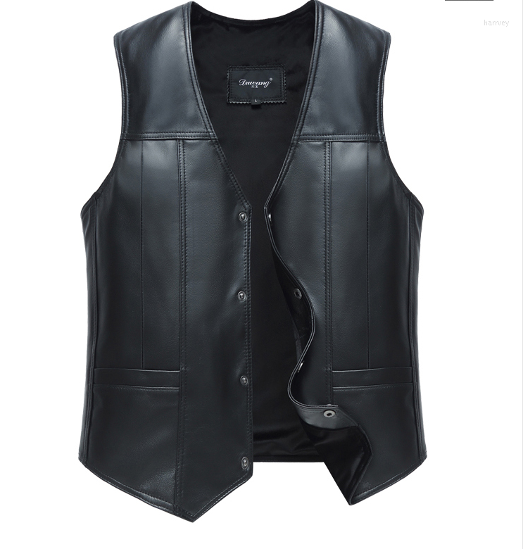 

Men' Vests Mens Leather Fleece Waistcoat Genuine Sheepskin Vest Male Business Casual Solid Autumn Winter Warm Sleeveless Jackets, Black