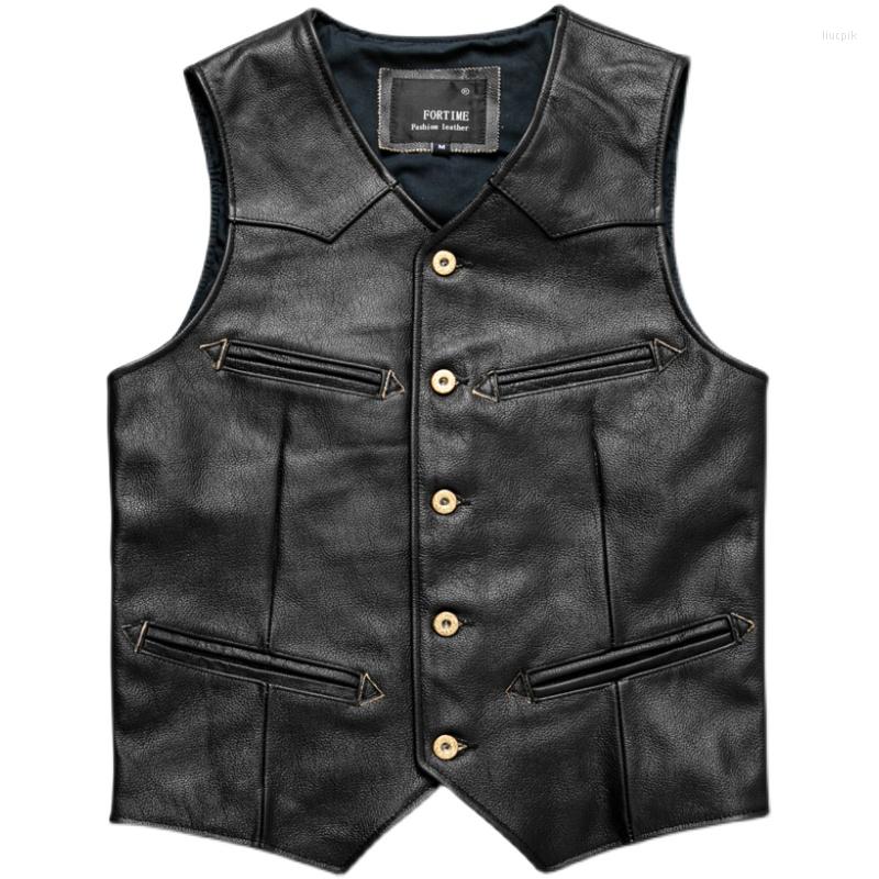 

Men' Vests Men' Biker Style Classic Vest Vintage Western Cowboy Genuine Leather Sleeveless Jacket Multi Pocket Casual Waistcoat, Black