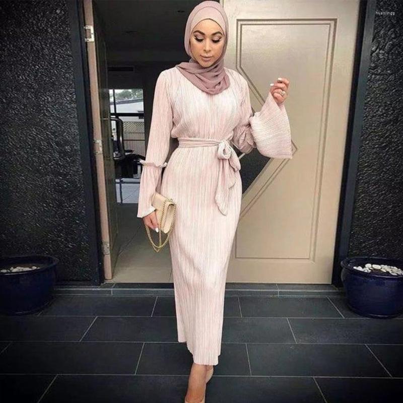 

Ethnic Clothing Siskakia Fashion Solid Pleated Pencil Long Dress Arab Middle Eastern Turkish Abaya Dresses Thin Without Lining