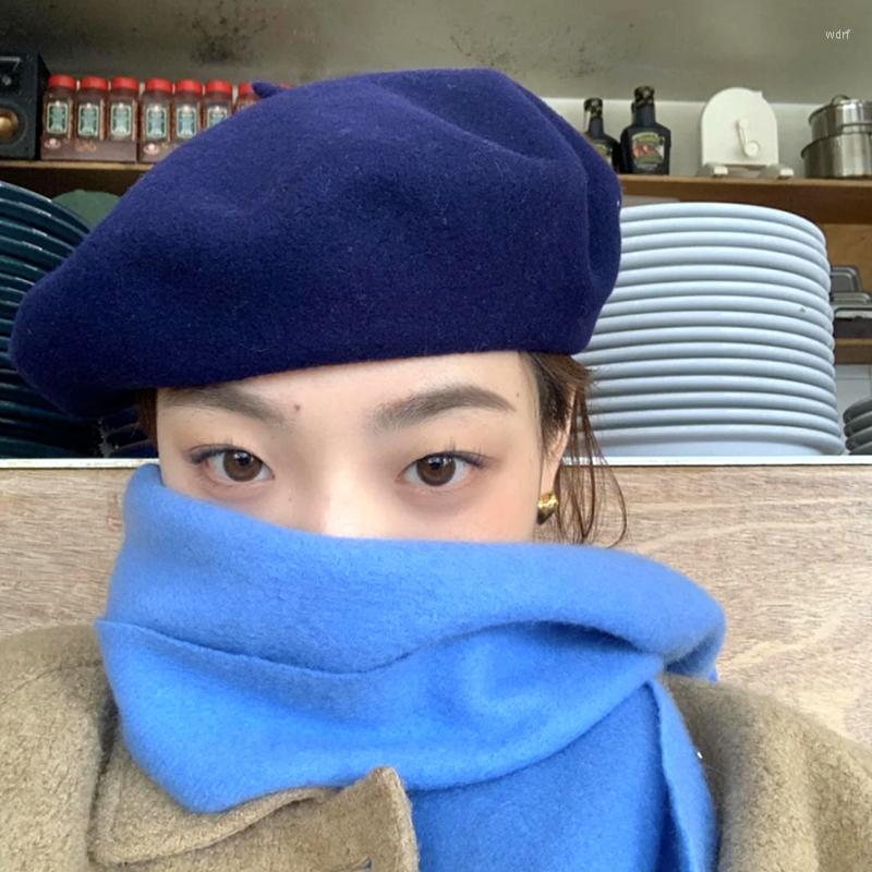 

Berets 2022 Women Girl Beret French Artist Warm Wool Winter Beanie Hat Retro Vintage Plain Solid Color Elegant Bonnet Enfant, White