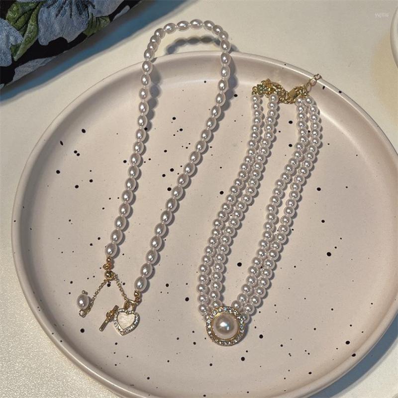 

Choker 2022 Luxury High Quality Double Layers Korean Party Wedding Crystal Heart Round Pendant Necklace