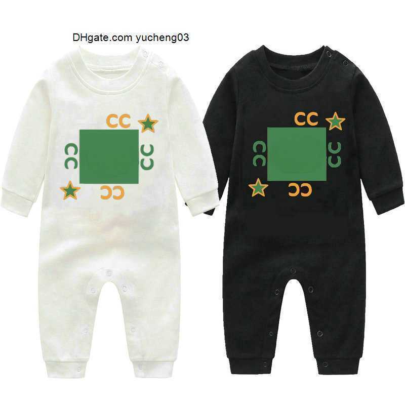 

newborn In stock kids Rompers baby Boys girls Fashion designer print luxury pure cotton Long sleeve short sleeve jumpsuit children's, Black long sleeves