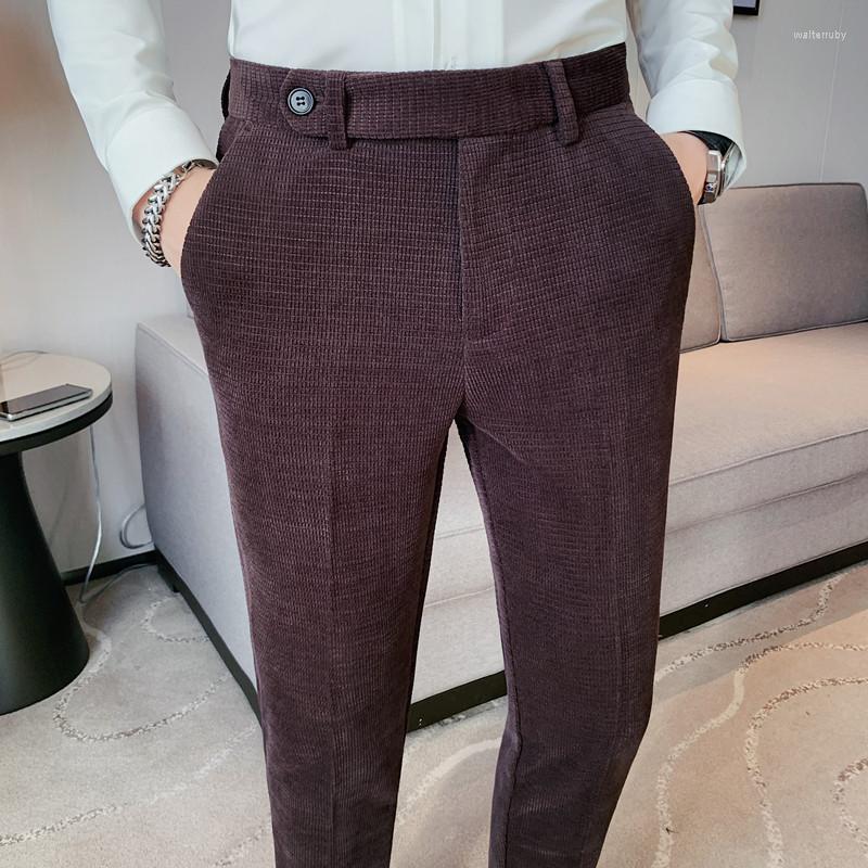 

Men's Suits Autumn Winter Corduroy Men's Trousers Thicken Keep Warm Business Dress Pants Casual Slim Office Social Suit Men Clothing, Black