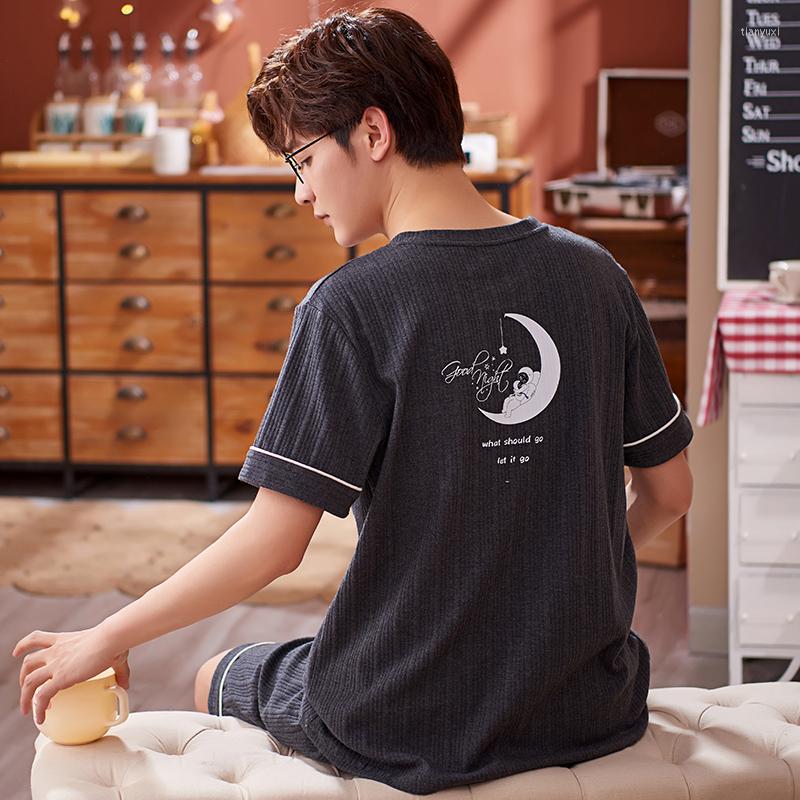 

Men's Sleepwear Men's Pajama Set 2022 Summer Comfortable Men Short Sleeve Cotton Pajamas Elastic Waist Pant Leisure Soft Outwear, Mzy188