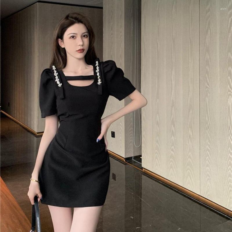 

Casual Dresses Women Women' Diamond Puff Sleeve Dress Summer A- Line Skirt Vestido De Mujer Femme Robe, Black