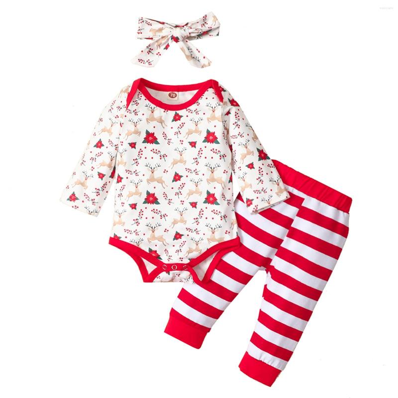 

Clothing Sets 3PCS Set Born Baby Boy Girl Christmas Clothes Deer Print Long Sleeve Bodysuit Tops Striped Pant Headband Xmas, Picture shown