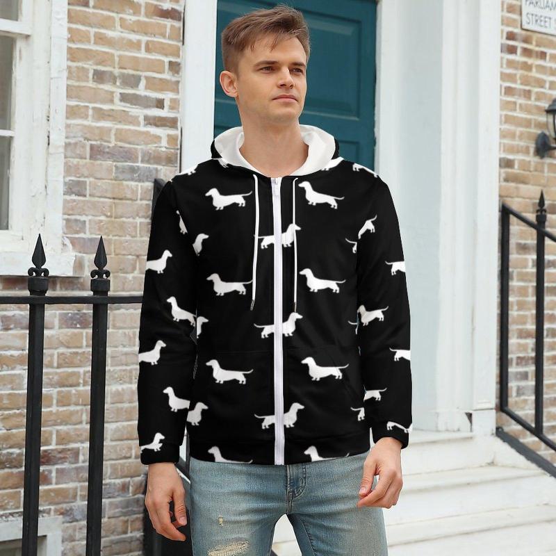 

Men's Hoodies Wiener Dog Print Hoodie Dachshund Silhouette Winter Outdoor Mens Zip Up Oversized, Style-17