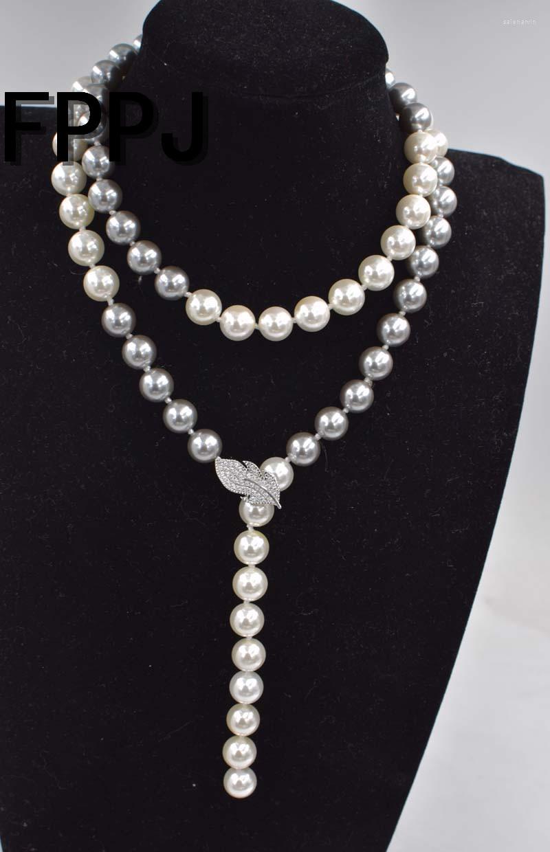 

Chains Shell Round White And Gray 10mm Necklace 34inch Nature FPPJ Wholesale Beads