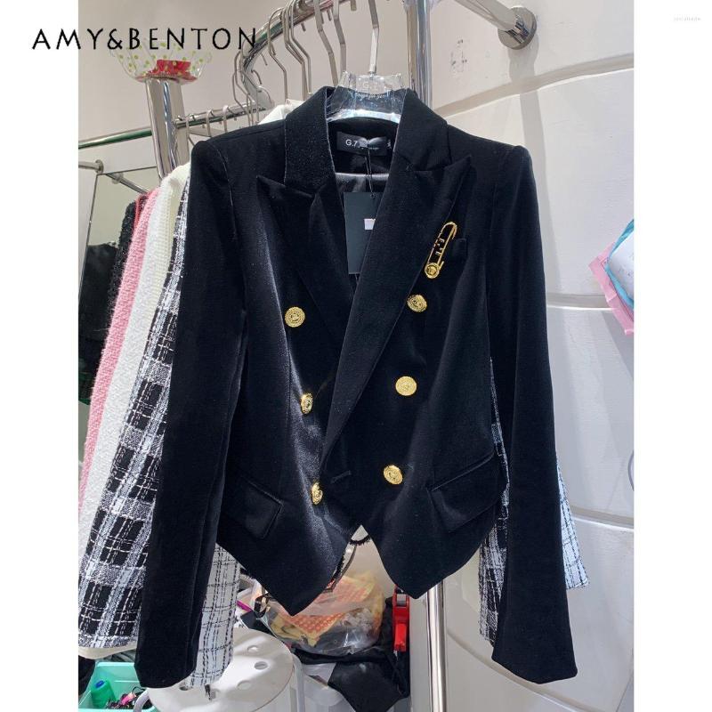 

Women' Suits Autumn And Winter Korean Style Slimming Slim Fit Gold Velvet Suit Coat Women' Elegant Short Black Blazer