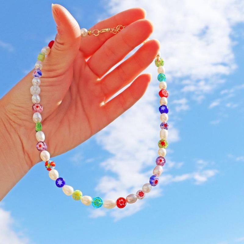 

Choker Real Pearl Necklaces Rainbow Beaded Summer Beach Necklace For Women Jewelry 2022 Fashion Beads Collier Female Accesorios