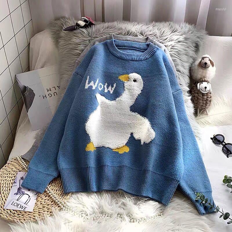 

Women's Sweaters Knitted Spring Autumn Women Clothes Cartoon Cute Pullovers O-neck Solid Oversized Tops Outwear SA1051, Gray