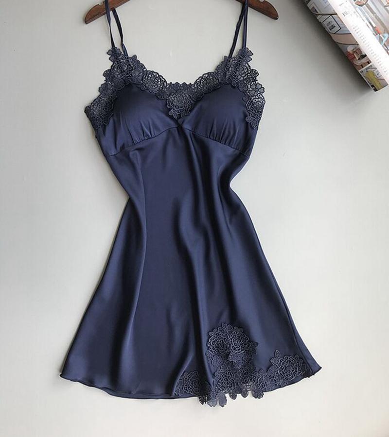 

Bras Sets Wholesale Ladies Sexy Silk Satin Night Dress Sleeveless Nighties V-neck Nightgown Nightdress Lace Sleepwear Nightwear For Women, Gold