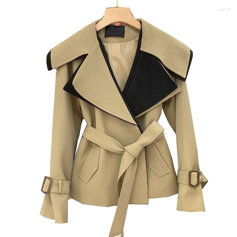 

Women's Trench Coats Loose British Style All Match Spring Autumn Women Coat Short Outerwear 2022 Splicing V-neck Windbreaker 4XL, Khaki