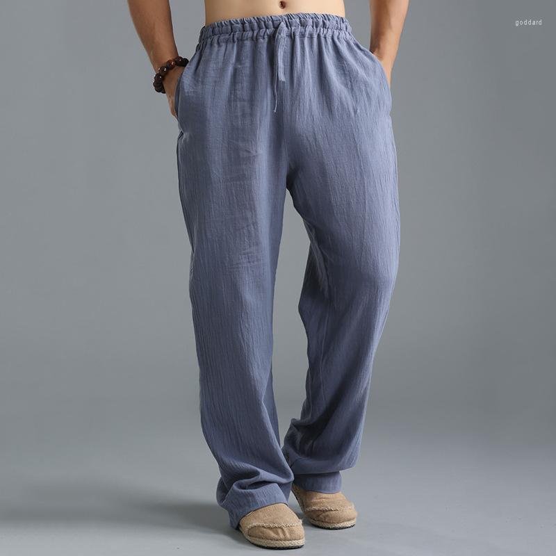 

Men's Pants Spring Summer Men Casual Mens Business Trousers Thin Linen Loose Elastic Waist Chinese Style, Beige