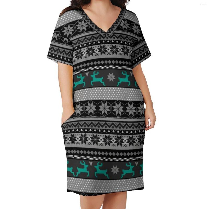 

Plus Size Dresses Nordic Animal Dress Colorful Reindeer Street Style Casual Women Summer V Neck Vintage Birthday Gift, Style-9