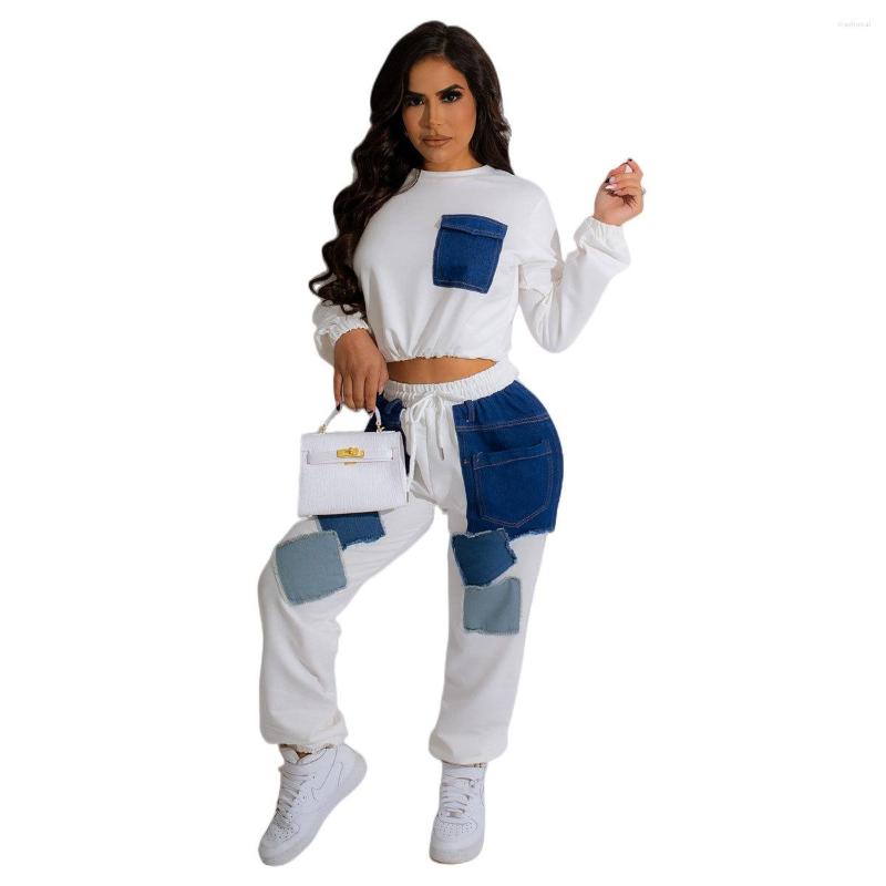 

Women' Two Piece Pants Casaul Women Tracksuit Set Color Patchwork Streetwear Winter Sportsuit Matching Clothes For Outfit, White