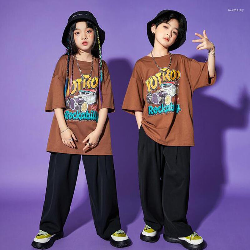 

Stage Wear Kids Concert Hip Hop Clothing Graffiti Oversize Tshirt Tops Streetwear Sweat Pants For Girl Boys Jazz Dance Costume Rave Clothes
