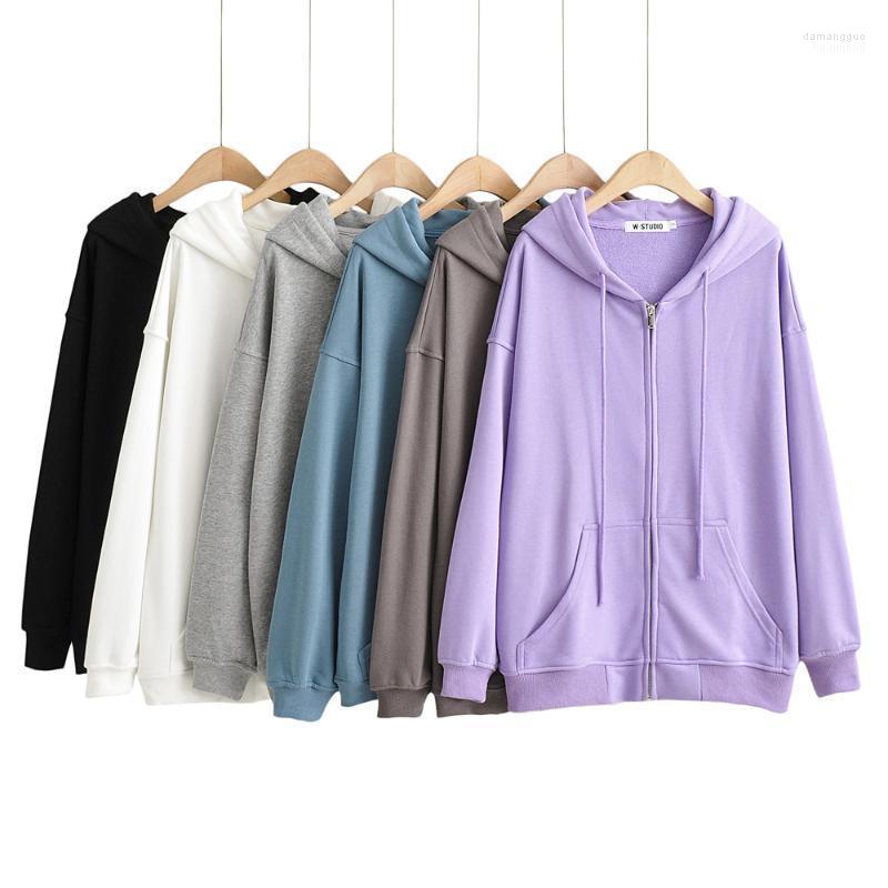 

Women's Hoodies Women Coat With Zipper Big Pocket Long Sleeve Outwear Femme Highstreet Fashion Loose Oversize Purple Cotton Jacket, Lavender