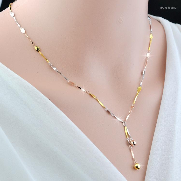 

Chains S925 Sterling Silver Korean Version Three Color Necklace 18K Gold