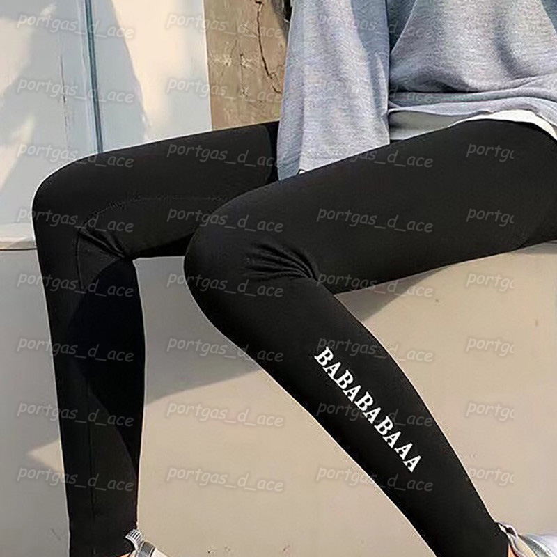 

Tide Letters Womens Bottoming Pants Black Tight Leggings Slim INS Fashion Style Nine Point Bottoms Leggings
