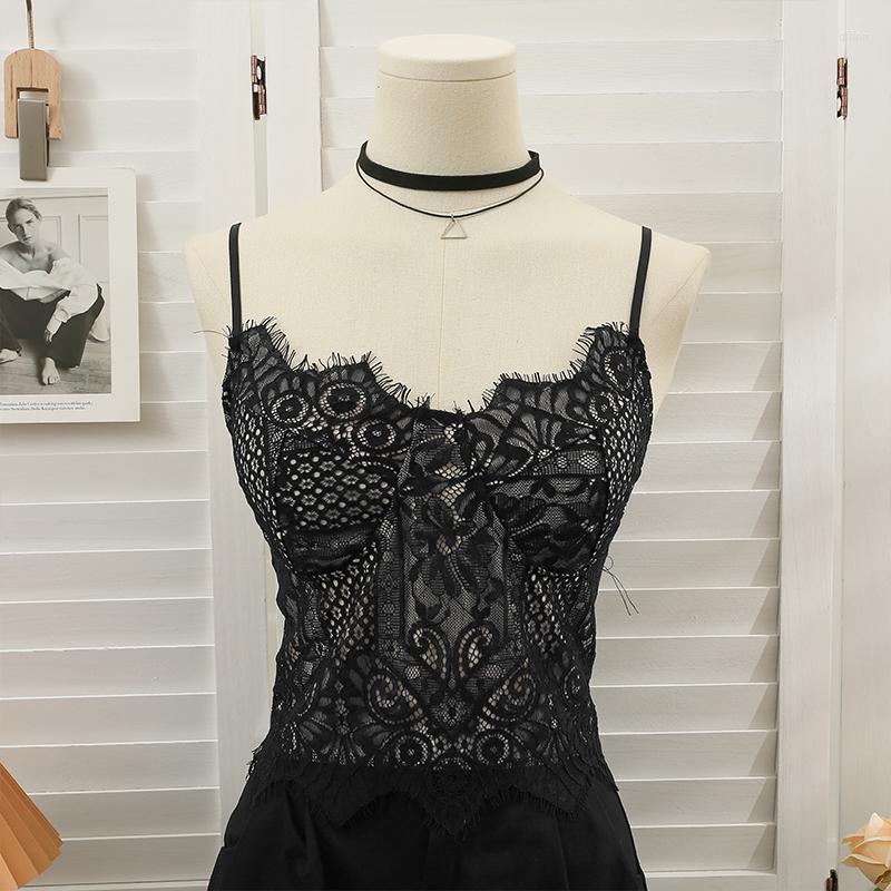 

Women's Tanks Korea Style Lace Omighty Camisole Female Back Pleated Elastic Woman Camis Built In Bra Tank Spaghetti Strap Top Drop, Black
