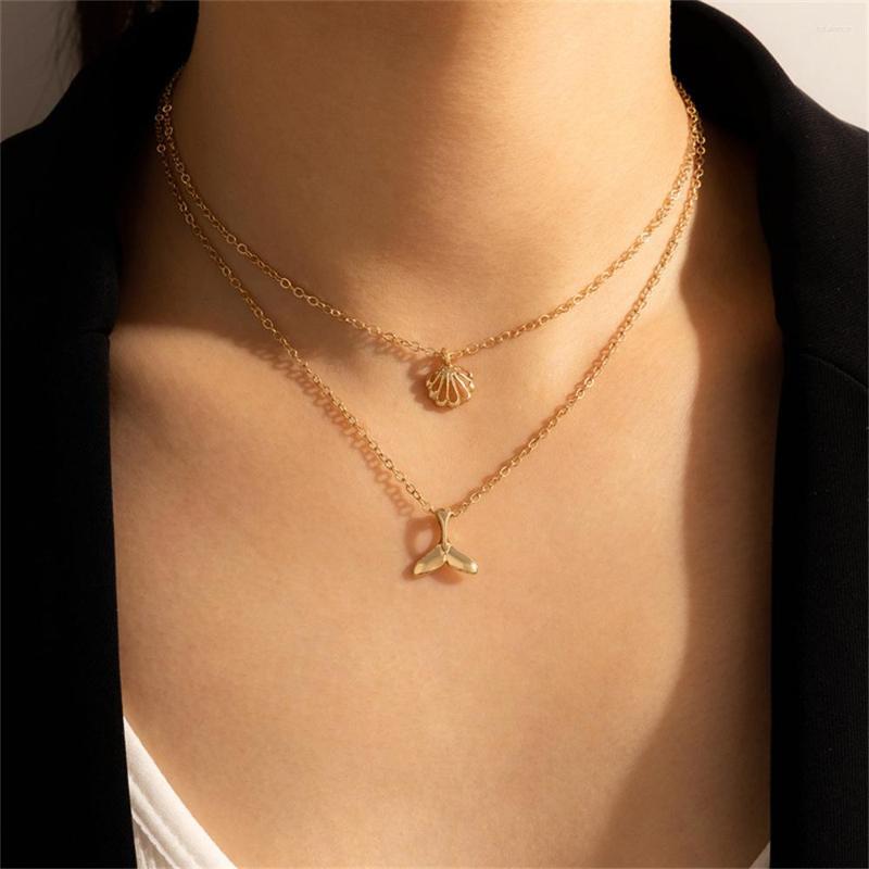 

Pendant Necklaces 2022 Fashion Gold Plated Simple Chain Dolphin Tail Beach Shell Necklace For Women Female Vintage Boho Multilevel Jewelry