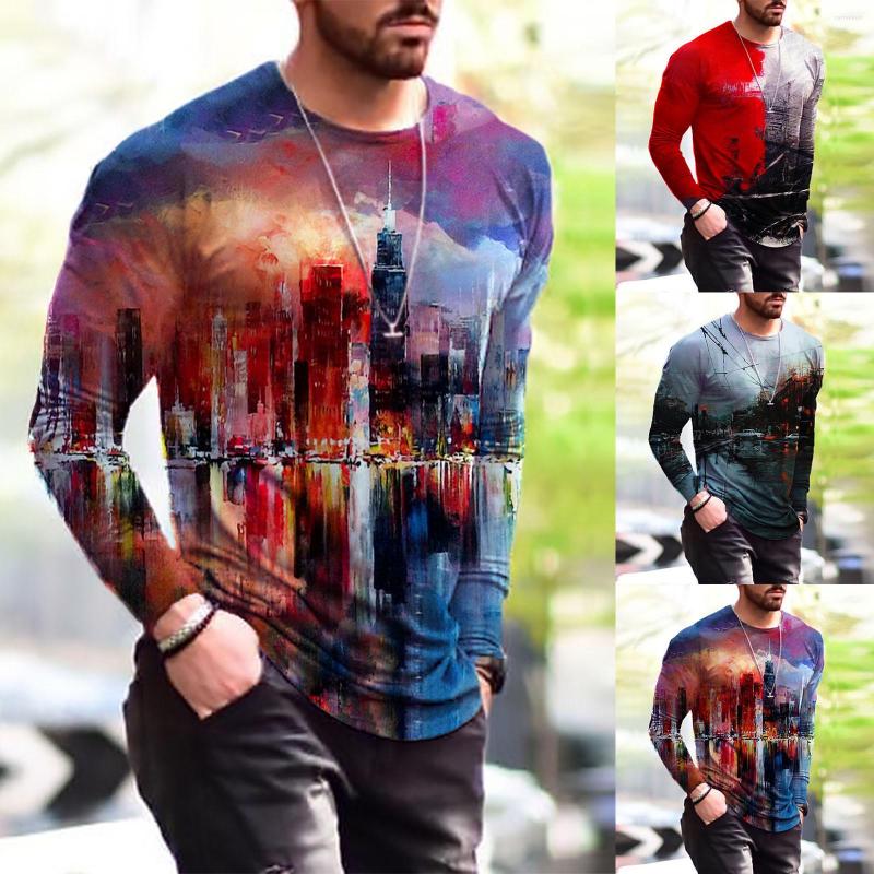 

Men's Casual Shirts Men Printing Top Shirt Round Neck Loose Long Sleeves Ity Warm Fashion Elegant Soft, Light blue