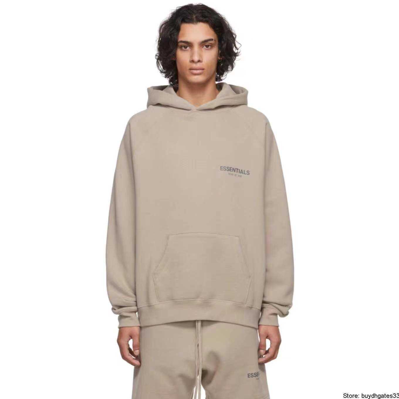 

Essential Men's Hoodies Plush Chest Letter Reflective Tide Brand Fried Street Couple Sweater Set For Men And Women, White