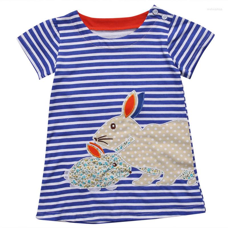 

Girl Dresses Summer Fashion Kids Baby Dress Easter Cartoon Stripe Party Casual Clothes 2-7Y O-neck Cotton, As photo shows