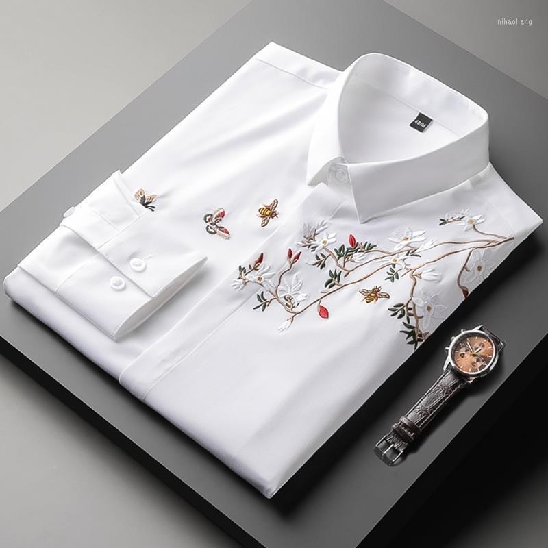

Men's Casual Shirts High Quality Luxury Personalized Jacquard Embroidery Long Sleeve Shirt Men's 2022 Autumn Korean Fashion Slim Large, Black