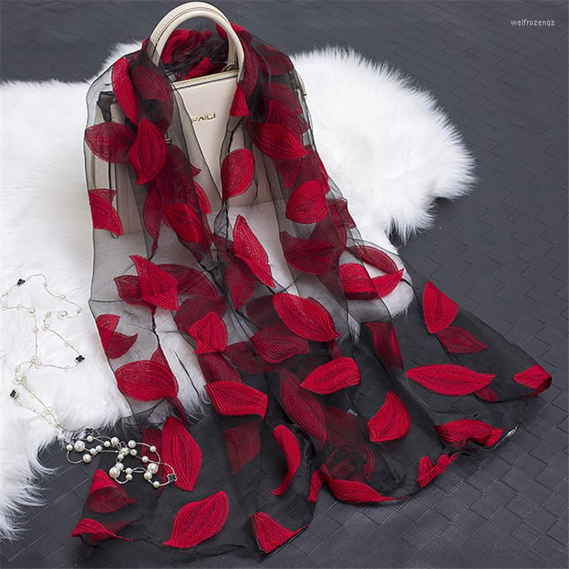 

Scarves 2022 Silk Scarf Womens Summer Breeze Lightweight Sheer Wrap And Shawls Bandana Beach Gauze Lace Hollow