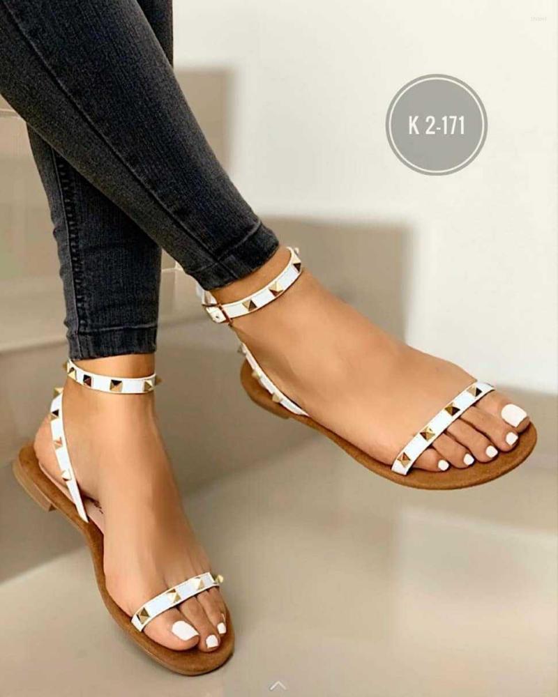 

Sandals 2022 Women Summer Fashion Rivet Buckle Strap Open Toe Sexy Beach Casual Women's Shoes Flats Pus Size Ladies, Black