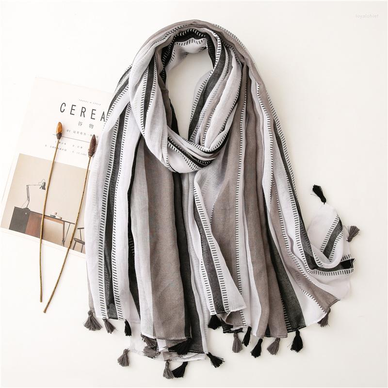 

Scarves 2022 Spain Fashion Luxury Women Viscose Scarf Hijab Shawls Wraps Striped Female Foulard Echarpe Muslim Four Seasons