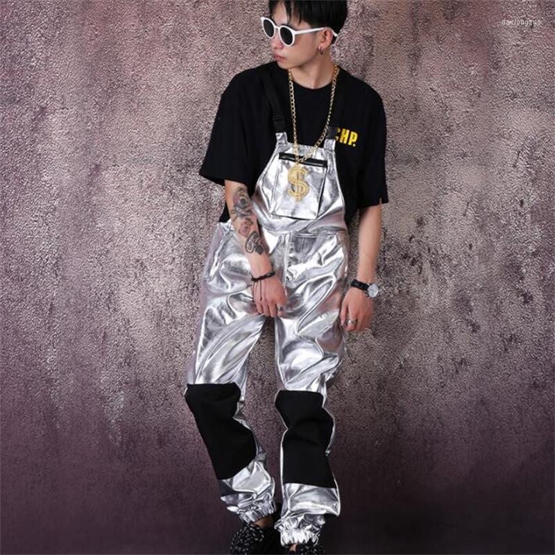 

Men's Pants Silver Mens Trousers One-piece Overalls Nightclub Outfit Hip-hop Jumpsuit Trendy Singer Stage Dance
