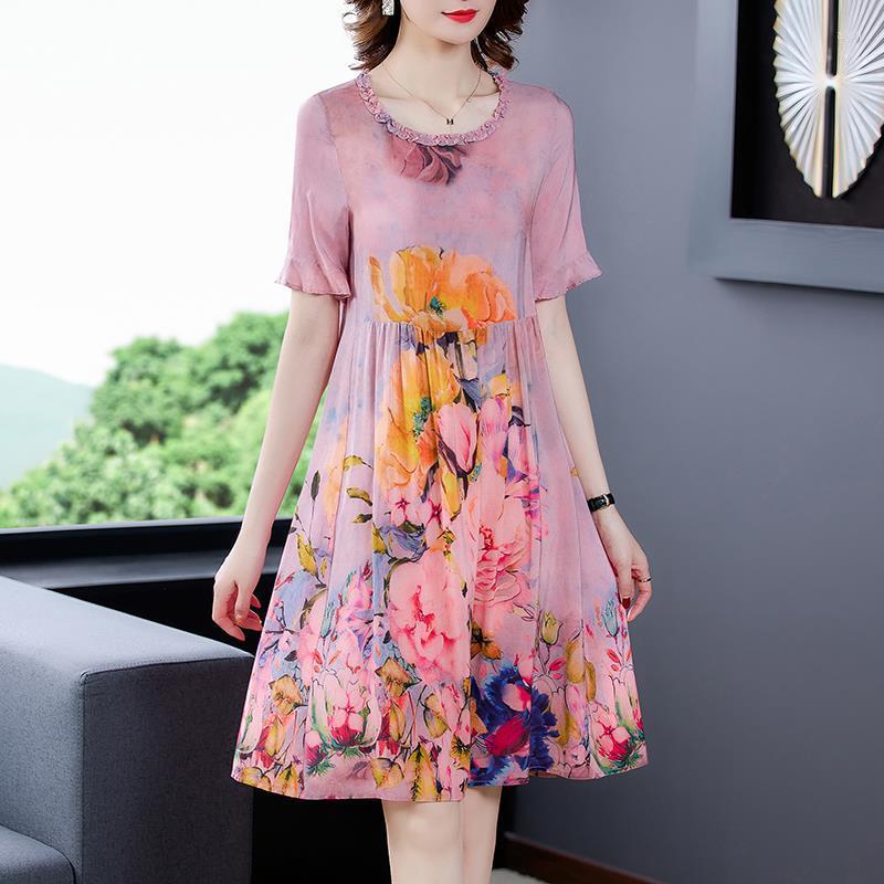 

Casual Dresses Women Women's Artificial Silk Dress Summer Loose Printed Skirt Vestido De Mujer Femme Robe, Mixed color