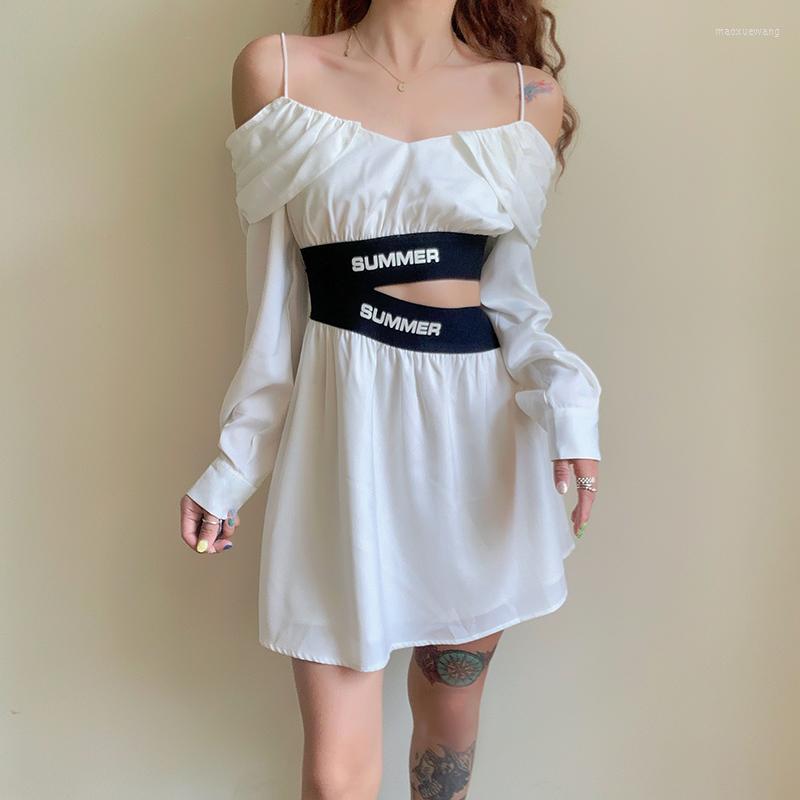 

Casual Dresses 2022 Summer Sexy Women Simply Retro Princess Dress With Skirt Halter Sling Thin Slim Tight Mini Club Date, White