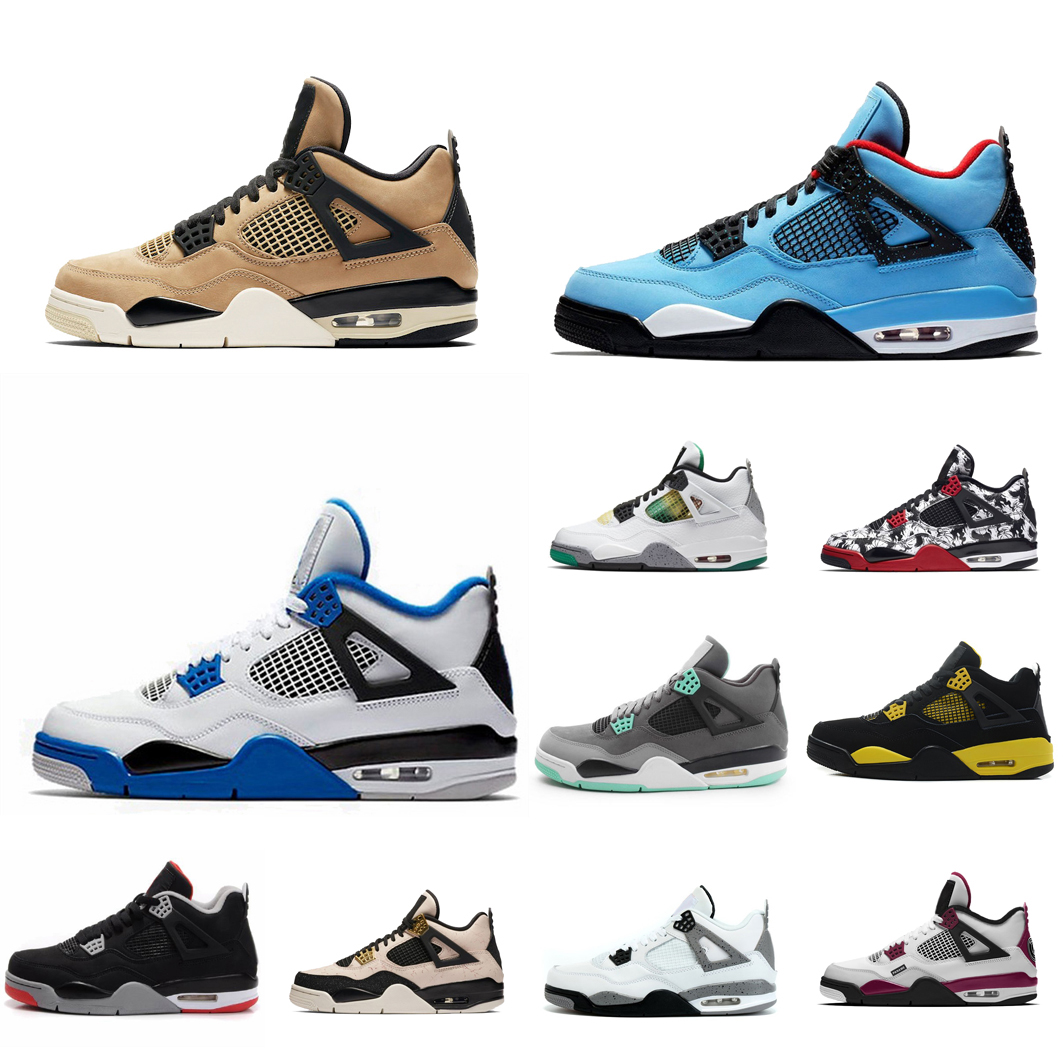 

Retro mens 4s jumpman 4 basketball shoes womens lebron james sneakers tennis Mushroom Brown Blue Thunder Glow Green White Cement Paris with box, Tatto