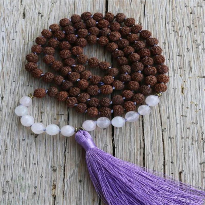 

Chains 8MM Rudraksha White Crystal Gemstone Mala Necklace 108 Beads Pray Wristband Lucky Reiki Wrist Yoga Healing Meditation Fancy