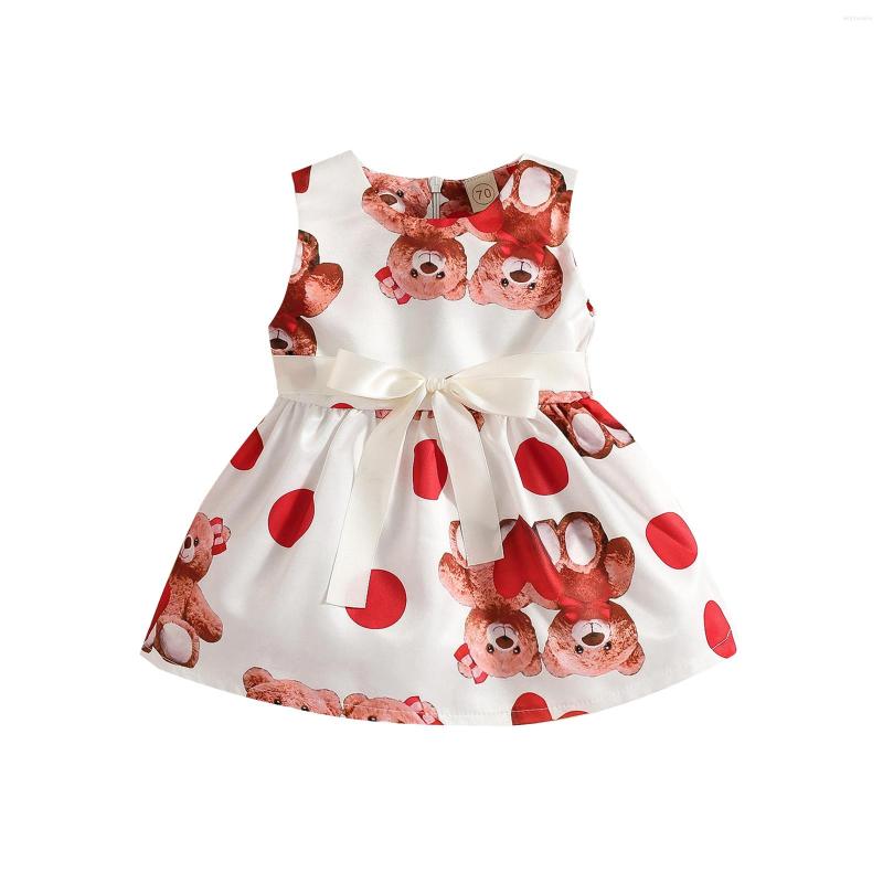 

Girl Dresses Summer Autumn Valentine Little Girls Princess Dress Toddlers Sweet Style Cartoon Bear Printing Round Collar Sleeveless, Picture shown