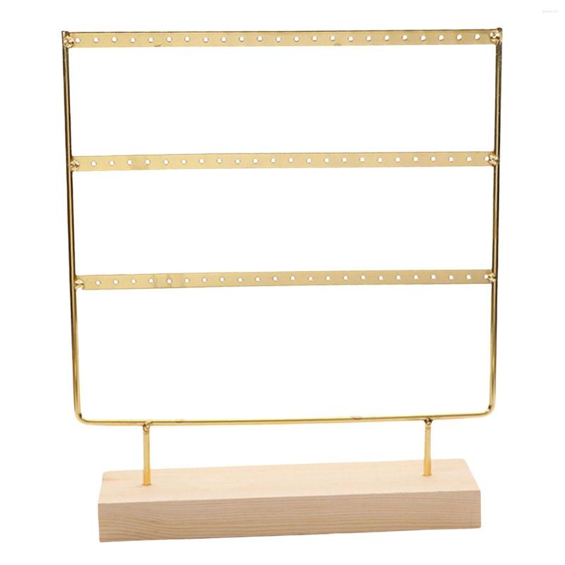 

Jewelry Pouches 3 Tiers Earring Stand Ear Stud Holder Wooden Base Gift Hanging Earrings With Holes Metal Girls Women Display Rack