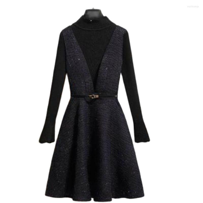 

Casual Dresses Spring Women Tweed Sleeveless V-Neck Plaid Classic Elegant Winter Dress Slim Vestido Hedging Long Woolen Robe -3xl Fall, Blue