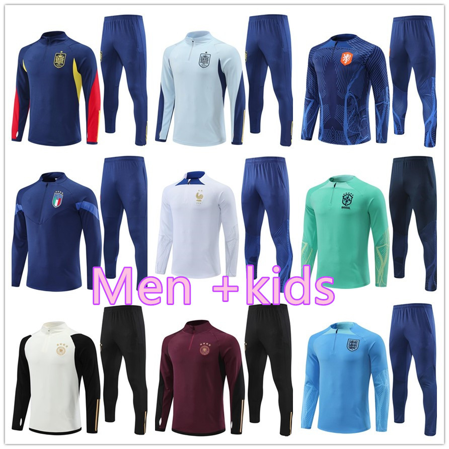 

Spaines Argentinaes french tracksuit Football 2022 World Cup Soccer Training suit jogging Men and kids