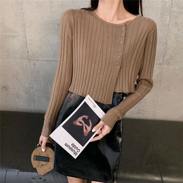 

Women' Knits Woman Sweaters Cardigan Spring Short Asymmetric Needle Wool Knit Coat Women' Loose Button Top Sun Protection Shirt, Black